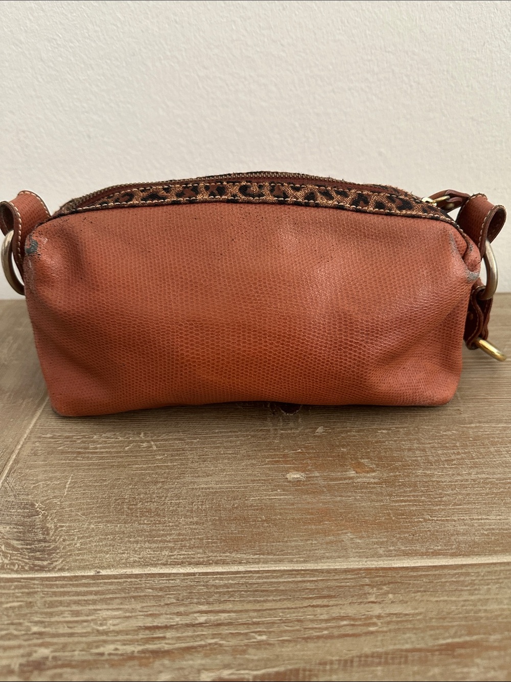 Vintage Dolce Gabana Brown Leather Bag With Leopard Print Trim - Picture 2 of 8